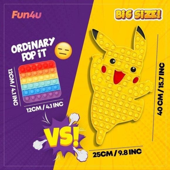 Pokemon Pikachu Toy Big Size Large Pop It 40 cm Special Design Stress Relief - Picture 5 of 5